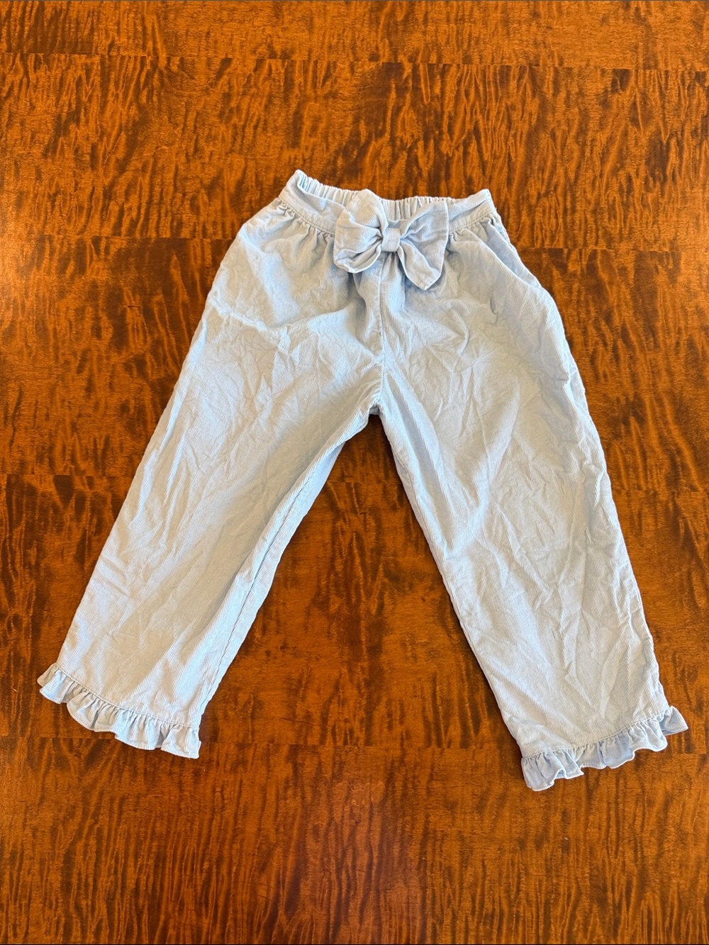 Girls Light Blue Ruffle Bow Casual Pants